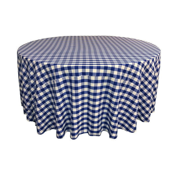 La Linen Mantel Redondo De Poliéster A Cuadros De 108 Pulgadas, Color Blanco Y Azul Real