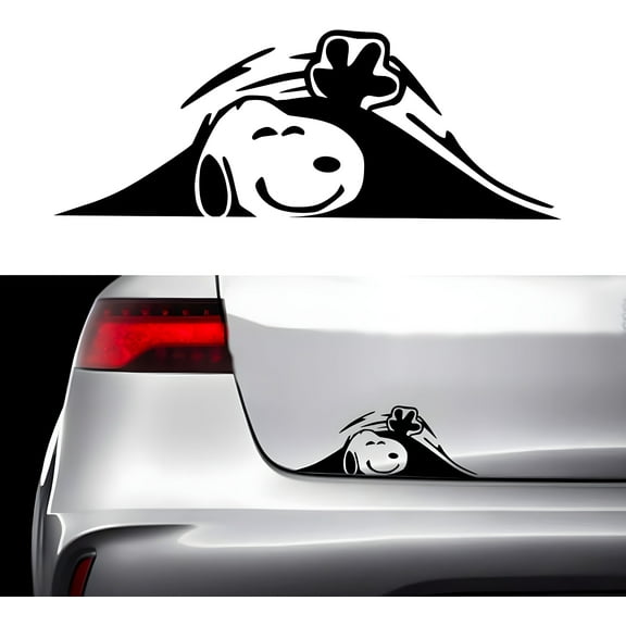 Snoopy Peeking Car Decal, Black Vinyl Sticker, 8 x 3 inches