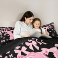 thumbnail image 5 of jejeloiu Monogrammed Y Bedding Comforter Set,Cute Bowknot Bowtie Twin Comforter Sets,Light Pink Black Bedding Set,Microfiber Room Decorative Reversible,2 Pieces, 5 of 8