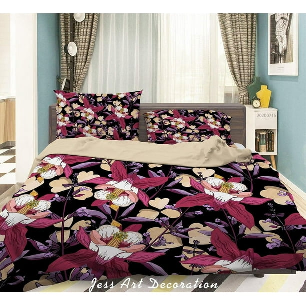 3D Flores de colores Hojas Patrón Funda nórdica Set Ropa de cama Set Funda nórdica