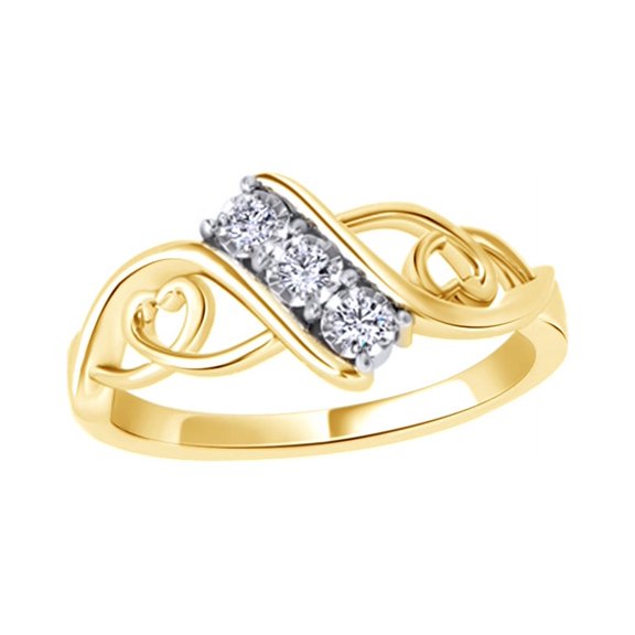 Round Cut White Natural Diamond Three Stone Bypass with Hearts Ring in 14K White Gold in 14k Solid Gold