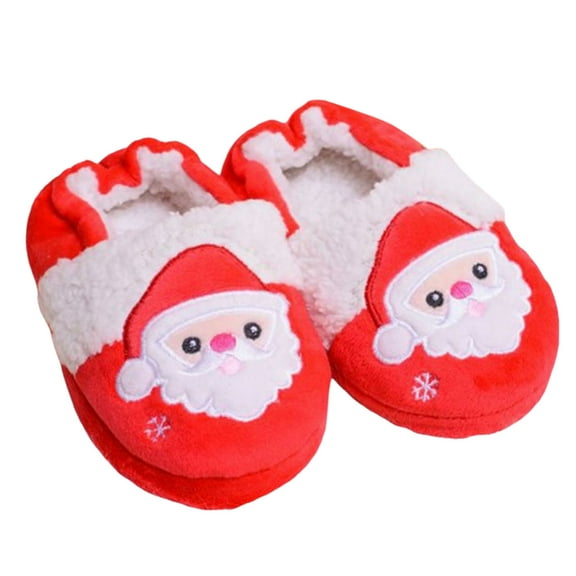 Ulitacool Slippers Girl Children Christmas On Flat Non Winter Round Toe Keep Warm Cartoon Prints Slippers Shoes Durable Soft Feetwear Red 5-5.5 Years