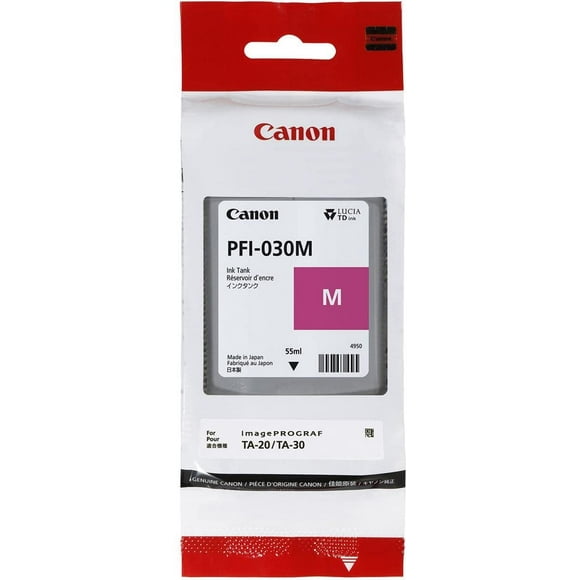 Tanque de tinta CANON PFI030 Magenta Tecnologi de impresion inyeccion de tinta. Compatible con Plotter Canon TA20 y TA30. Capacidad 55 ml Canon 3491C001