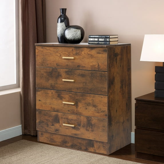 4-Drawer Dresser Cabinet, Modern Wooden Cabinet of Drawers, Storage Chest for Kids Room, Storage Cabinet for Bedroom, Simple Home Furniture for Storing Clothes, Cosmetics, Rustic Brown, D9195