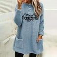 thumbnail image 2 of Lindreshi Winter Pajamas for Women Women's Fashion Classic Print Winter Round Neck Pocket Long Sleeve Thickened Warm Coat Tops, 2 of 4