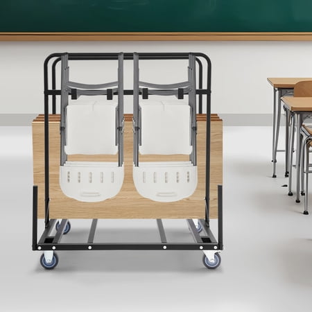 Lockable Wheel Folding Cart, 150kg/330.69lbs Load-Bearing, 4 Horizontal Bars with Protrusions, Essential for Schools, Banquet Halls, Rental Companies