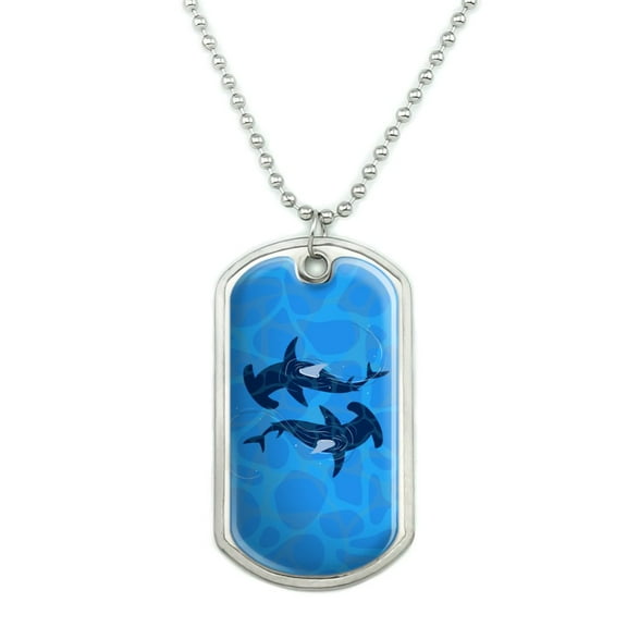 Hammerhead Sharks Swimming in the Ocean Military Dog Tag Pendant Necklace with Chain