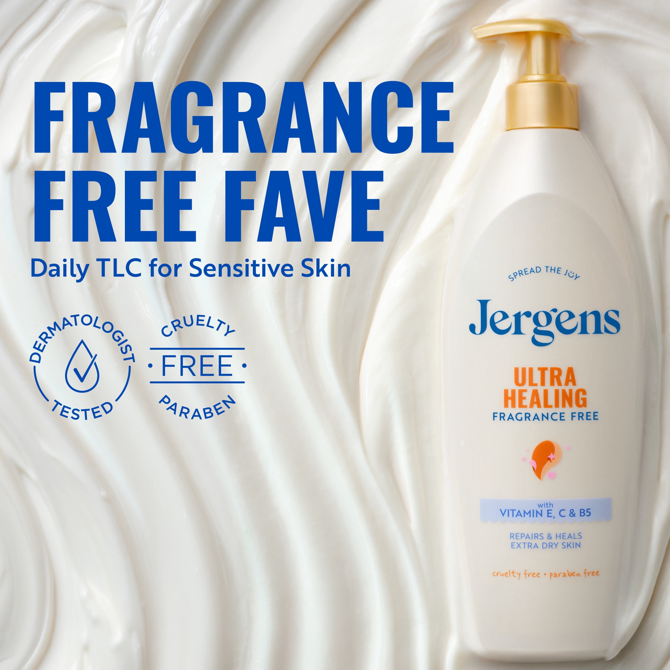 (4 pack) Jergens Ultra Healing Hand And Body Lotion Dry Skin Moisturizer, Fragrance Free, 21 fl oz