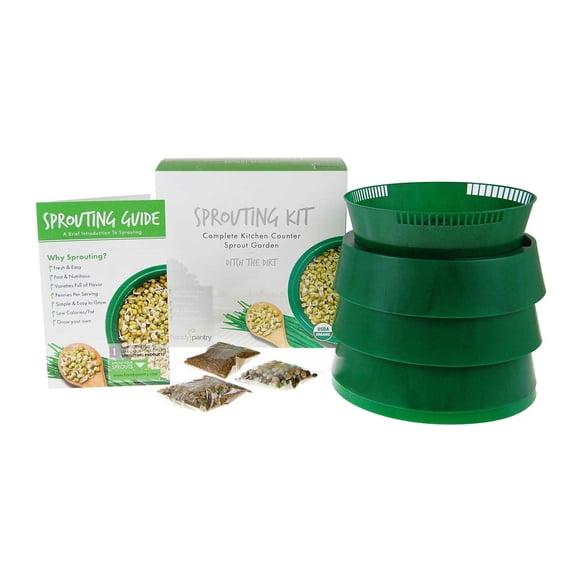 Handy Pantry Complete Sprouts Growing Kit | Sprouting Kit with 3 Stackable Sprouting Trays | Seed Sprouter, BPA-Free | Includes Organic Sprouting Seeds & Instructions