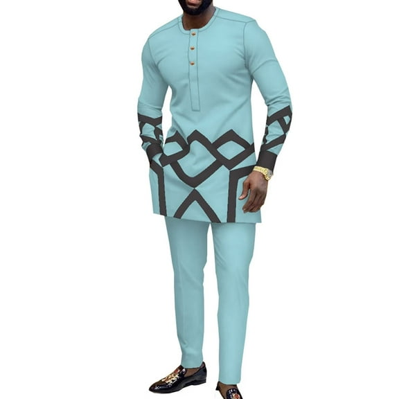 African Clothes for Men Dashiki Outfits Slim Fit Long Sleeve Top and Pant Set Attire Casual African Tracksuits WYN1669