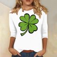 thumbnail image 1 of Meichang Hauts d'Été pour Femmes Manches 3/4 T-Shirts de la Saint-Patrick Trèfle Chanceux T-Shirts Graphiques Blouses Décontractées de Printemps Col Rond, 1 of 5
