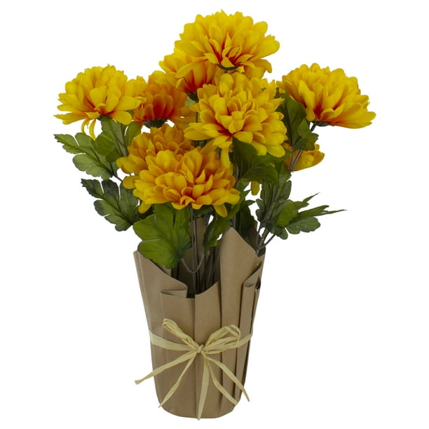 20" Yellow Fall Harvest Artificial Mum Plant in a Pot