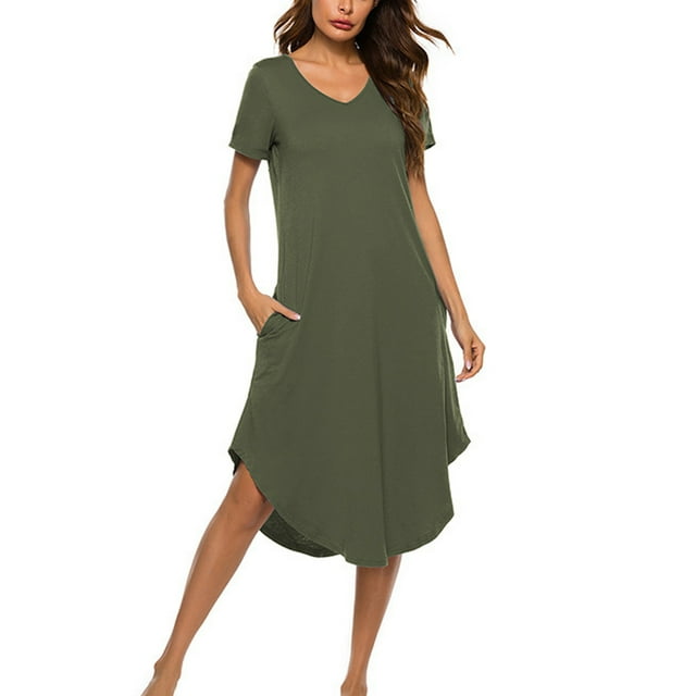 Pisexur Robe à Manches Courtes Col en V Mode Femmes Été Manches Courtes Décontractée Robe Col en V Smoking Confort Fraîcheur Ample Ameublement Maison Robe Femmes