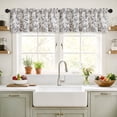 thumbnail image 2 of Hiasan Thick Textured Linen Floral Valance for Kitchen Living Room Bedroom Window, Rod Pocket French Farmhouse Light Filtering Valance Curtain, Black on Protea Line, 52 x 14 Inches, 1 Panel, 2 of 8