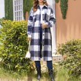 thumbnail image 2 of LWavelet Oversized Plaid Longline Shirt Jacket Women Stylish Fall Casual Lightweight Layered Outerwear Navy S, 2 of 5