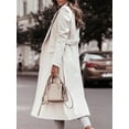 thumbnail image 3 of YONGHS Women Trench Coat Long Sleeve Lapel Winter Overcoat Mid-Long Belted Slim Outerwear Coat White XXL, 3 of 5