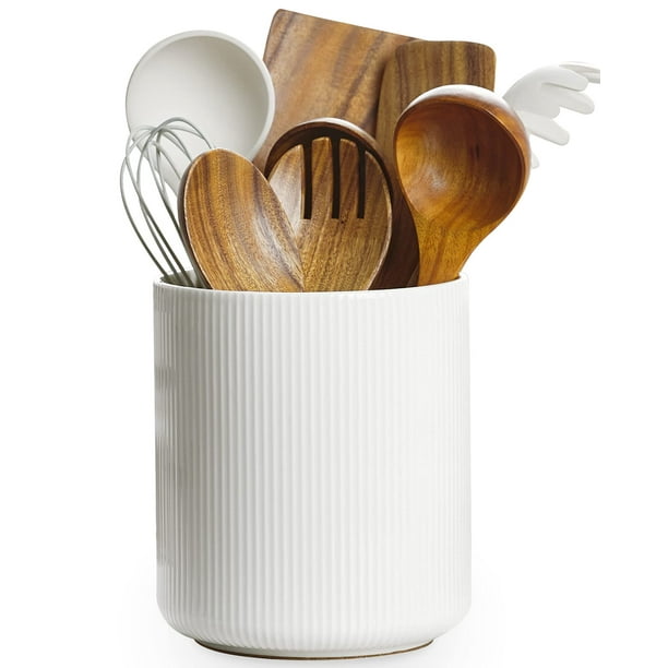 Soporte para utensilios de cocina getstar, tamaño grande, cerámica, color blanco