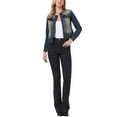 thumbnail image 3 of INSPIRE CHIC Women's Button Down Collarless Long Sleeve Cropped Denim Jacket S Vintage Blue, 3 of 7