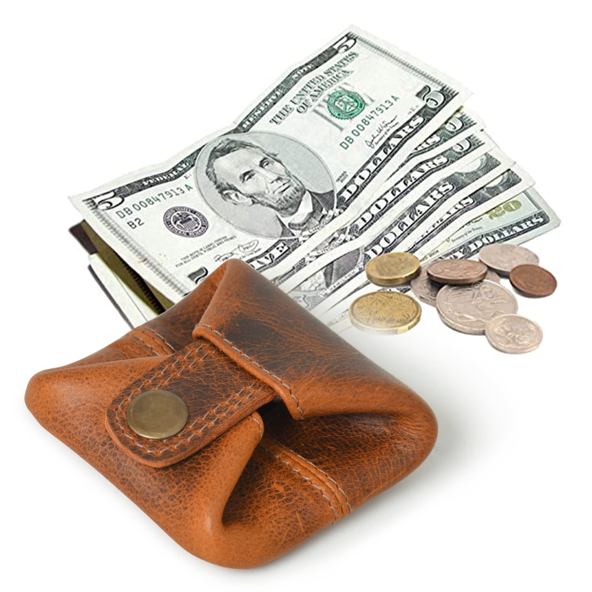 Leather Coin Pouch Change Holder Mini Pocket Wallet for Men Women