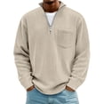 thumbnail image 3 of HomeDM Men's Quarter Zip Sweatshirts Corduroy Stand Collar Casual Pullover Tops Long Sleeve with Pockets, 3 of 9