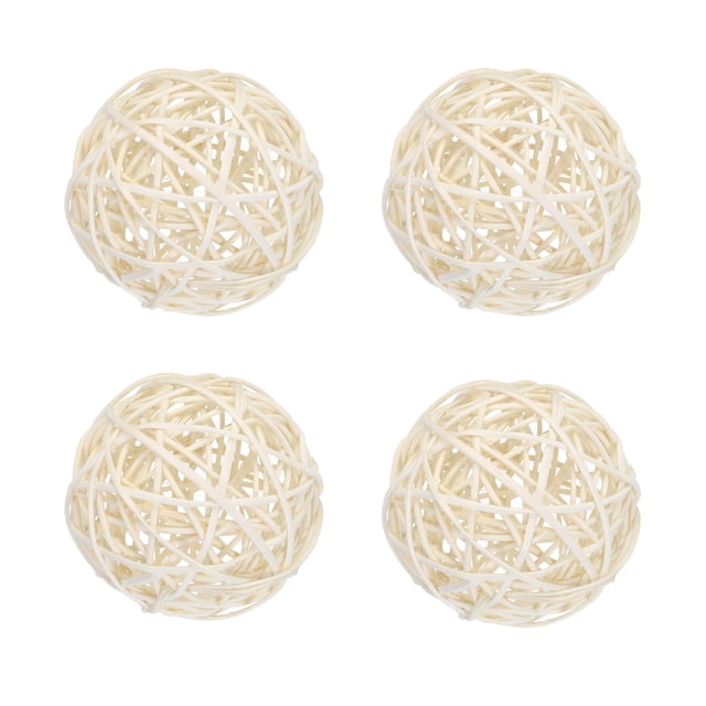 Unique Bargains 4 Pcs Wicker Rattan Balls 3.9 Inch Rattan Decorative Balls for Vase Fillers Craft Home Decor White
