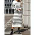 thumbnail image 6 of Long Sweater Dress for Women Loose Knitwear Striped Long Dresses Stylish Autumn and Winter Outfits White XL, 6 of 9