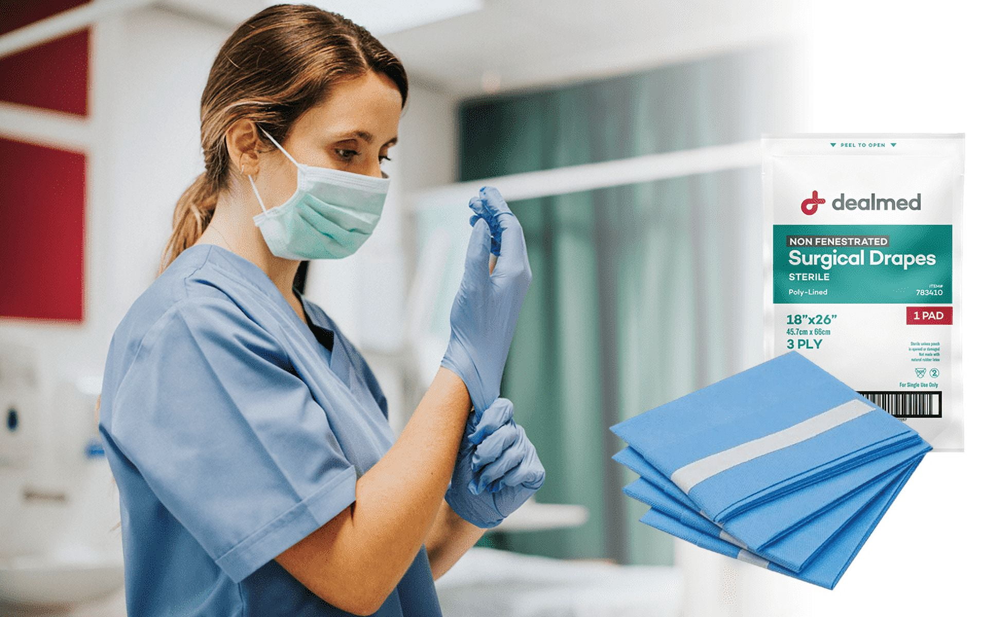 Dealmed Non-Fenestrated Surgical Drapes | Sterile 3-Ply 18" X 26" Poly-Lined Medical Sheets, Disposable Drapes for Surgical Procedures (Box of 50)
