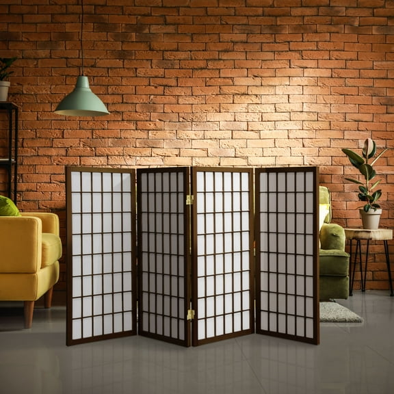 3 ft. Tall Classic Japanese Window Pane Lattice Privacy Screen - Walnut - 4 Panels