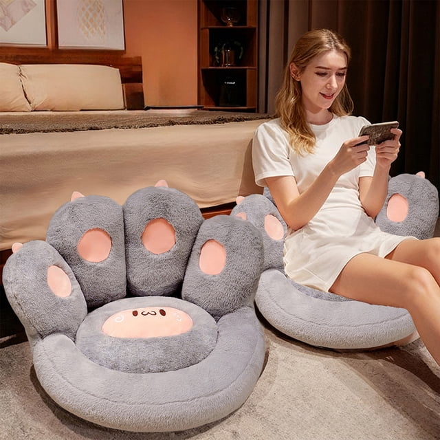 Cojín de peluche con forma de pata de gato | 45 x 39 cm | Suave cojín para silla de juegos, silla de oficina y asiento de coche | Decoración cómoda para dormitorio de estudiantes y niños, cama para