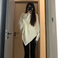 thumbnail image 3 of Suéter de cuello alto irregular estilo coreano suave para mujer, suéter holgado de primavera, estilo perezoso, suave y encerado para mujer, 3 of 5