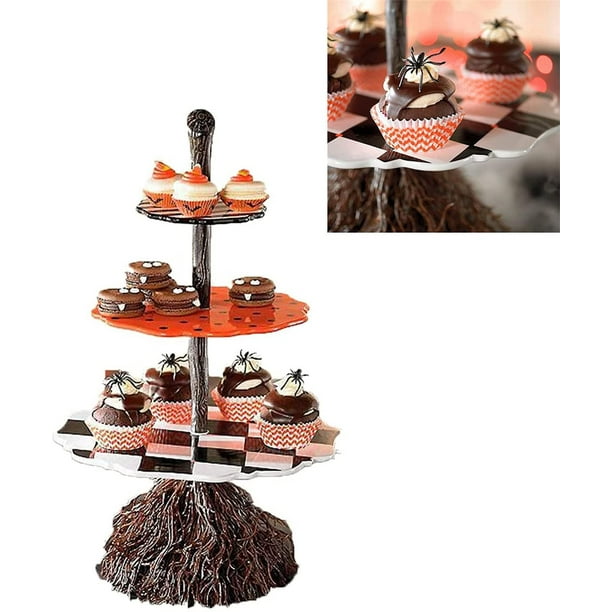 Halloween Cute Snack Bowl Stand - Hocus Pocus Three Tiered Server, Cakes  Fruit Candy Broomstick Display Tower, Party Favors Mini Cupcake Stand for Birthday  Party Decor (Plate) 