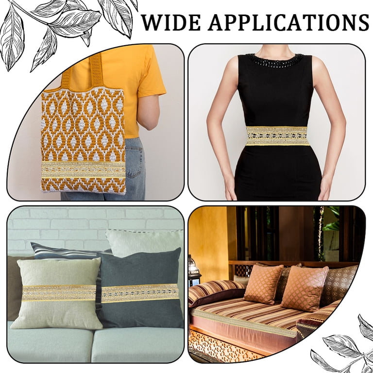 10 Yards 2 Inch Gold Jacquard Ribbon Trim Tape Floral Embroidered