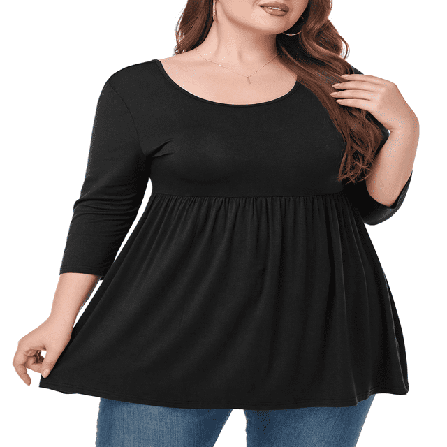 CHUANK Tunique à Col Rond pour Femmes Grande Taille, Blouse à Manches 3/4, T-Shirt Ample à Fleurs 0X-5X