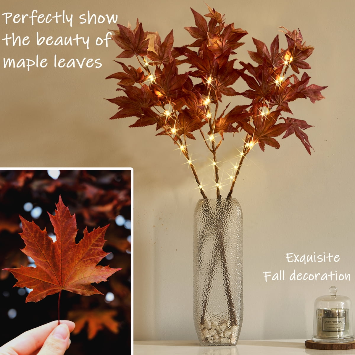 Artificial Willow Twig Branch Lights with Leaves Battery Operated Autumn Christmas Home Decor Fudios Lighted Maple Leaf Branches with Timer 25in 24 LED for Fall Thanksgiving Decoration