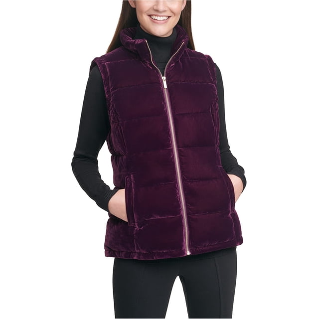 Calvin Klein Womens Velvet Mock-Neck Outerwear Vest, purple, XS