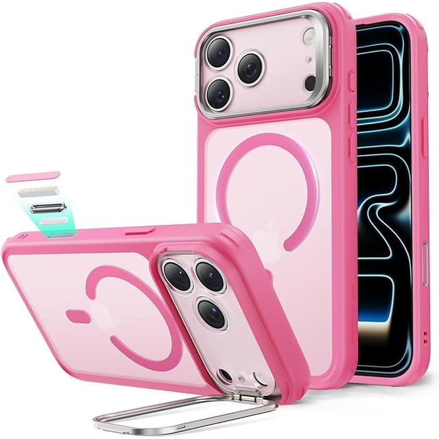 Funda Magnética Rosa Esmerilado con Soporte y Control de Cámara para iPhone 17 Pro