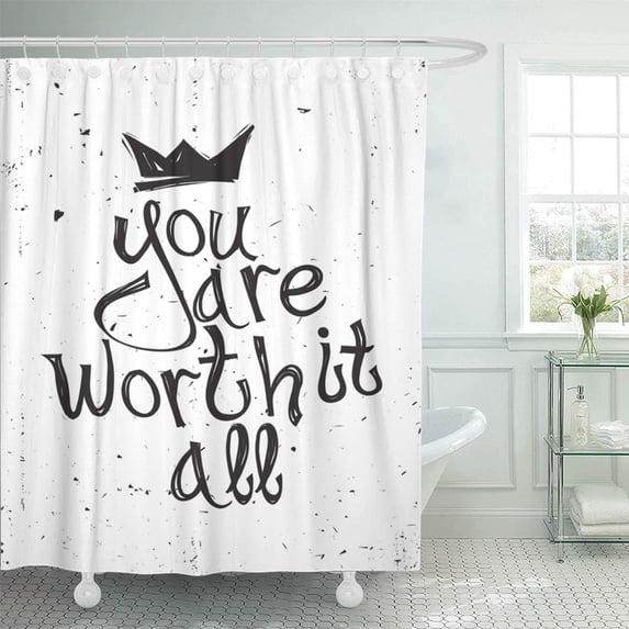 KSADK Sketch You are Worth It All Quote Doodles Scribble Crown Paint Inspirational Stamp Shower Curtain 66x72 inch