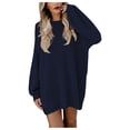 thumbnail image 2 of MPWEGNP Women's Solid Color Long Sleeve Dress Knit Turtleneck Long Sleeve Solid Color Slim Plush Sweater Fall Winter Dress Dark Blue XL, 2 of 9
