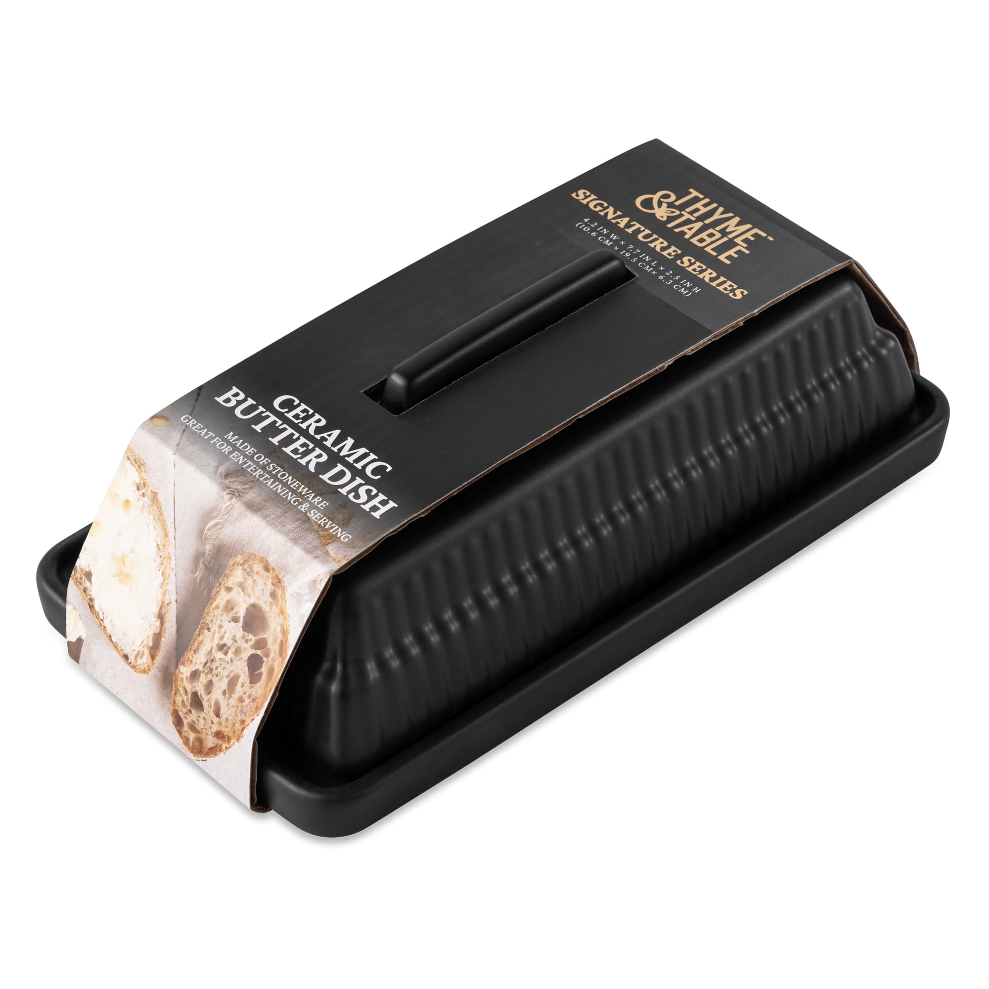 Thyme & Table Ribbed Ceramic Butter Dish, Ceramic Butter Dish with Lid, Elegant Kitchen Table Accessory