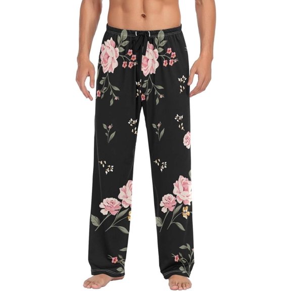 Flowers Black Ghost Pajama Pants, Men's Lounge Pants Light with Drawstring and Pockets, Christmas New Year Birthday Father's Day Gifts, Medium
