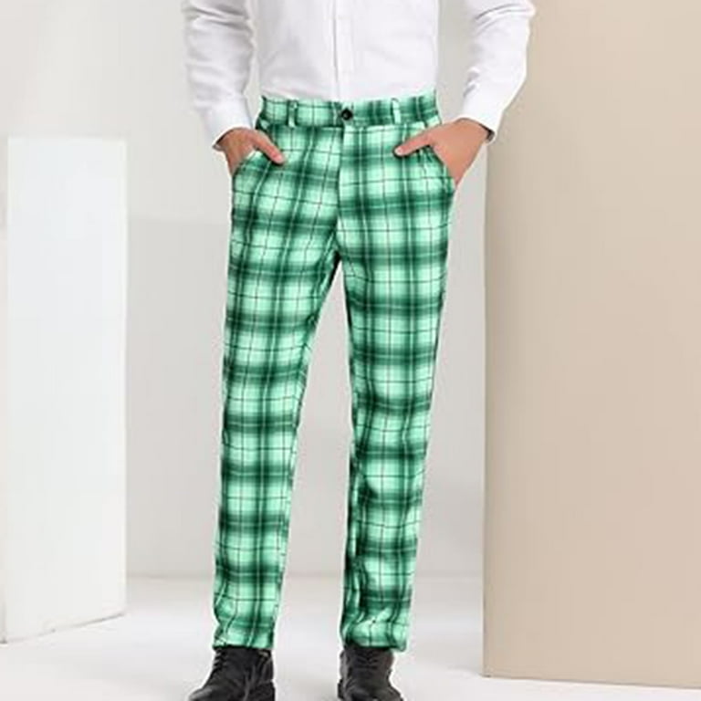 Stamzod Mens Pants for Wedding Party Fashion Plaid Printed Flat Front Dress  Pants with Pocket Straight Business Casual Pants for Men Mint Green-3 XXL -  Walmart.com