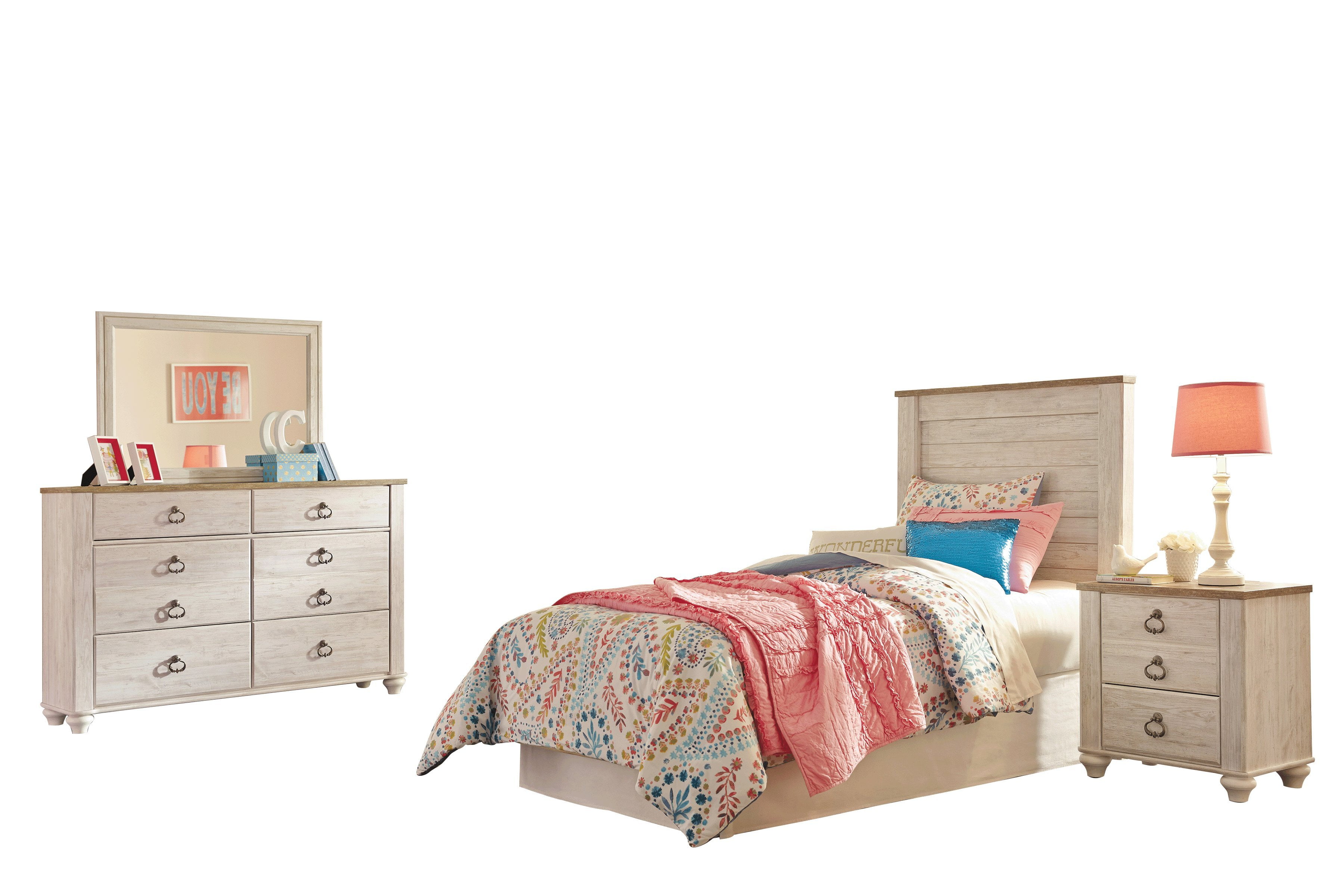 Ashley Furniture Willowton 4 Pc Twin Panel Headboard Bedroom Set White