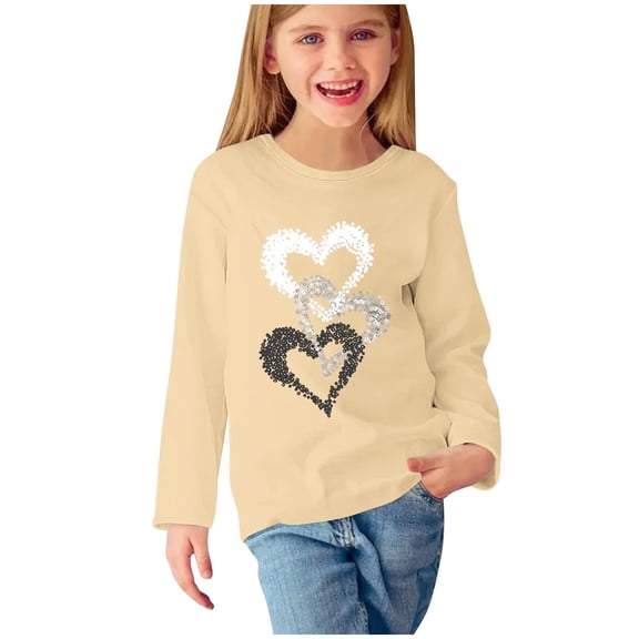 CLOISE Kids Shirts Girls Boys Teen Long Sleeve Crew Neck Tops Heart Casual Fashion Fall Winter Clothes Beige 13T