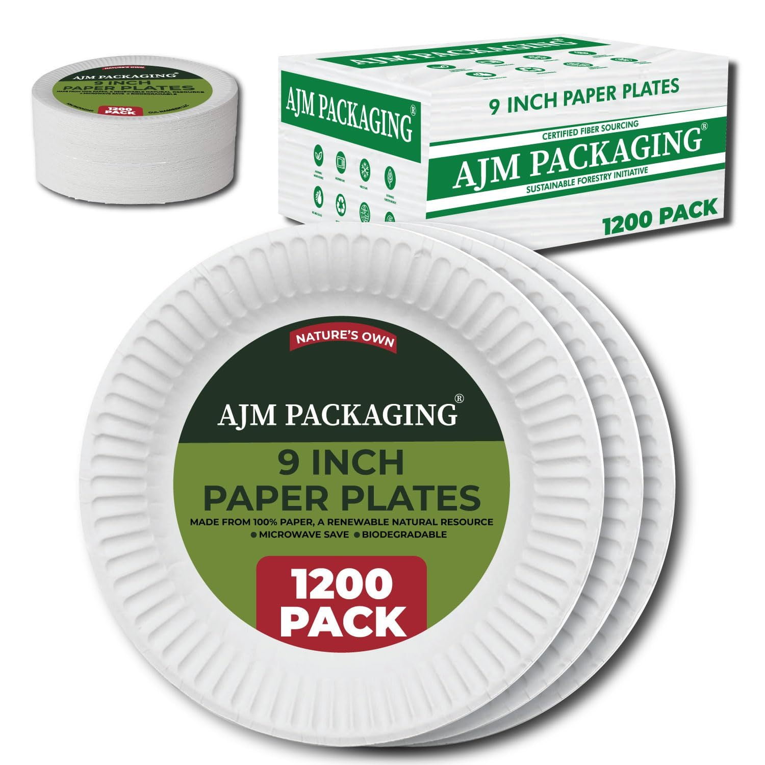 AJM Packaging - AJMPP9GRAWH Corporation PP9GRAWH Paper Plates, 9" Diameter, White, 12 Packs of 100 (Case of 1200)