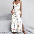 thumbnail image 3 of Zpzdpjkx Women's Summer Floral Printed Maxi Dress Breathable Comfy V-Neck Spaghetti Strap Side Slit Cami Dress Nightgown Beige S, 3 of 7