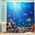 thumbnail image 2 of Goodbath Fish Shower Curtain, Underwater Sea Life Polyester Fabric Waterproof Bath Curtains for Bathroom Bathtub, 72 x 72 inches, Blue, 2 of 7