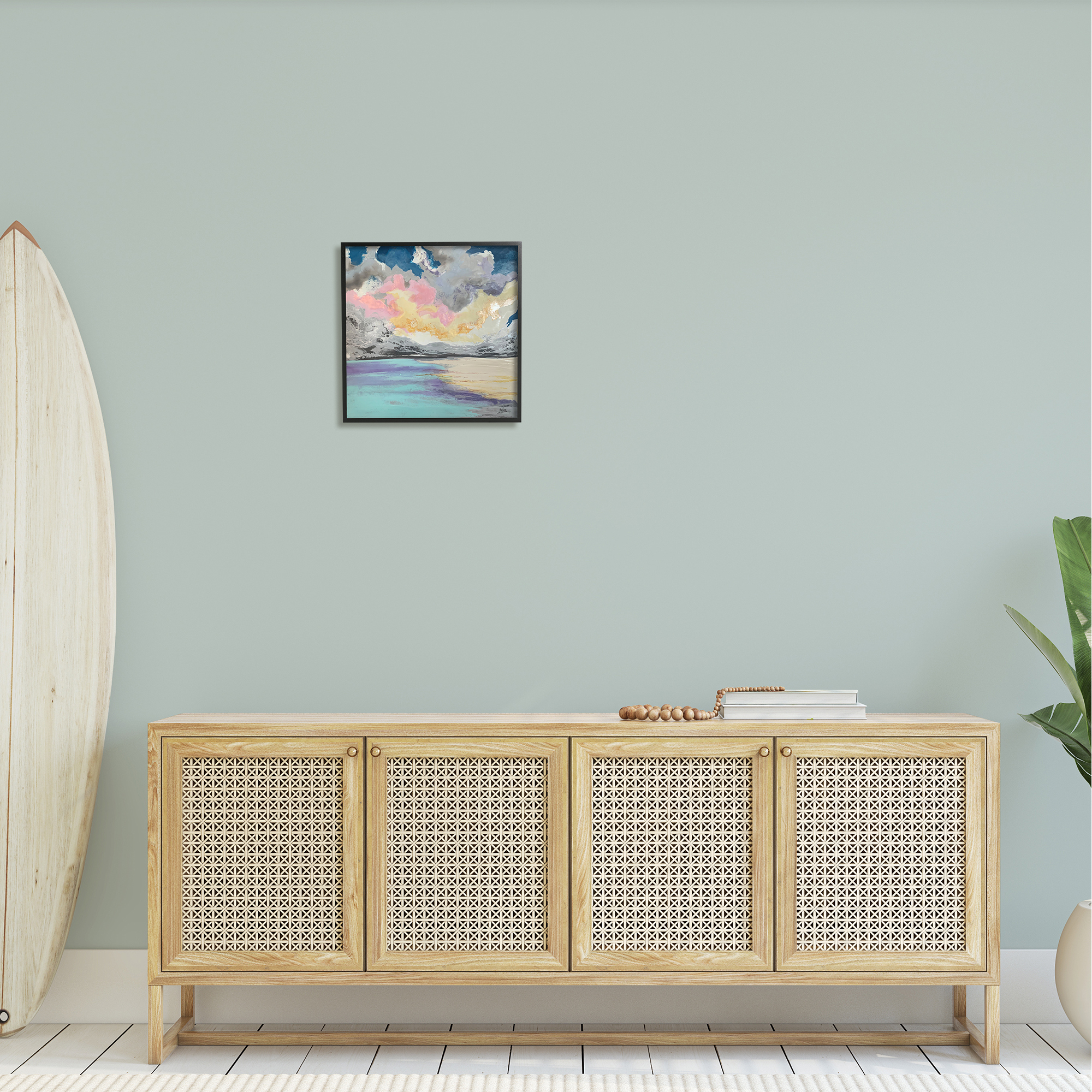 Stupell Industries Modern Sunrise Clouds Panoramic Ocean Surface View Painting Black Framed Art Print Wall Art, Design by Stacy Gresell