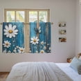 thumbnail image 4 of Blue Wooden Daisy Tier Curtains, Vintage Farmhouse Butterfly Flowers Light Filtering Kitchen Curtains, 2Pcs Rod Pocket Half Window Treatments Panels for Sink Cafe Cabinet Basement 27.5x45 Inches, 4 of 9