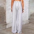 thumbnail image 4 of Cagogo Women Plus Size Wide Leg Trousers Elastic Waist with Pockets Striped Casual Boho Beach Vacation Long Pants Summer Travel Lounge Clothes, Light Blue 2XL, 4 of 8