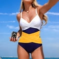 thumbnail image 4 of Ladies Swimsuits, Swim Dress Women, Womens Bathing Suits, One Piece Swimsuit Women, Womens Cami Swimsuits Color Block Twist Front V Neck One Piece Bathing Suits Tummy Control Swimwear, Yellow L, 4 of 6